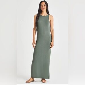 Splendid Sleeveless Soft Fleece Maxi Dress in Vintage Olive Branch